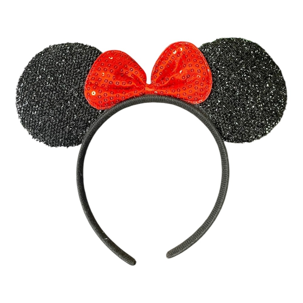 Minnie‎ Mouse Ears Headband Black Sequin Red Bow Disney Parks Kids
